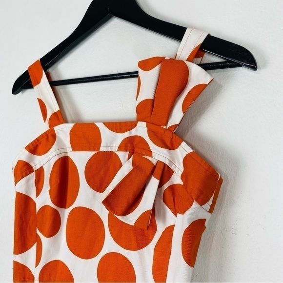 SARA CAMPBELL Ivory Orange Polka Dot Bow Shift Elegant Dress Size 2 - Picture 4 of 12